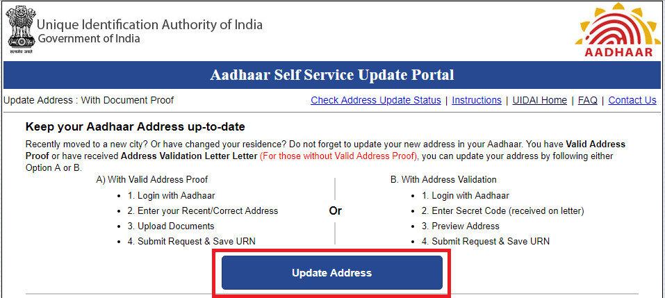 How To Update Aadhaar Card Address Aadhar Card Updatecorrection Online 9977