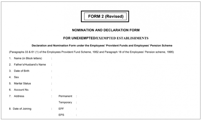 EPF Form 2 - Structure For Part-A & Part-B | How To Fill E-Nomination?