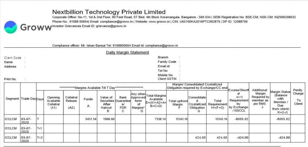 Daily Margin Statement